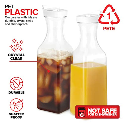 Plastic Juice Carafe with Lids (Set of 6) 50 oz Carafes for Mimosa Bar, Drink Pitcher with Lid, Water Bottle, Milk Container, Clear Beverage Containers for Fridge, Pantry Storage, Square Pitchers - size: Set of 6