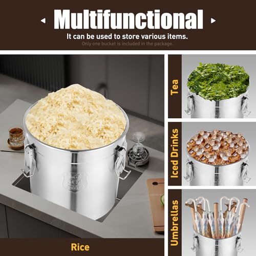 304 Stainless Steel Airtight Container 33L Large Metal Storage Bucket with Lid, Rice Dispenser 50 Lbs Capacity Dog Food Storage Container 60 Pound Leak-Proof Milk Can for Kitchen Pantry & Pet Food