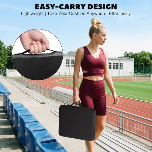 Stadium Seat Cushions - Portable Bleacher Cushions, 2.56" Extra Thick, Waterproof Oxford Fabric, Lightweight Stadium Seat Pads for Sports Events, Office, Camping, Outdoor Bench - 2-Pack (Black)