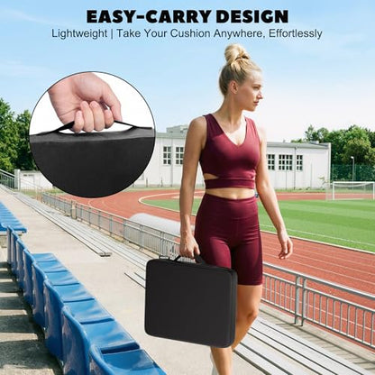 Stadium Seat Cushions - Portable Bleacher Cushions, 2.56" Extra Thick, Waterproof Oxford Fabric, Lightweight Stadium Seat Pads for Sports Events, Office, Camping, Outdoor Bench - 2-Pack (Black)