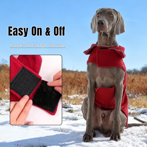 DENTRUN Reversible Dog Winter Coat, Windproof Polar Fleece Reflective Vest - color: Burgundy, size: Medium