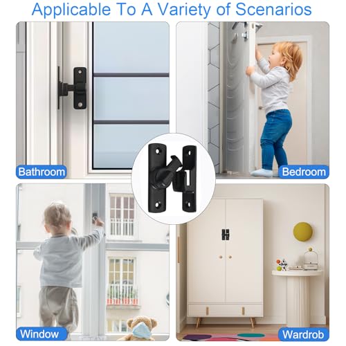 2Ps 90/180° Upgraded Barn Door Lock, Protection Sliding Gate Latches Black