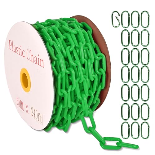 240 Feet Plastic Barrier Chain Green,1.5-Inch Link Diameter Safety Barrier Chain，Large Plastic Chain，6MM Plastic Barrier Chain，Plastic Chain Links - color: green, size: 1-1/2 in-240feet
