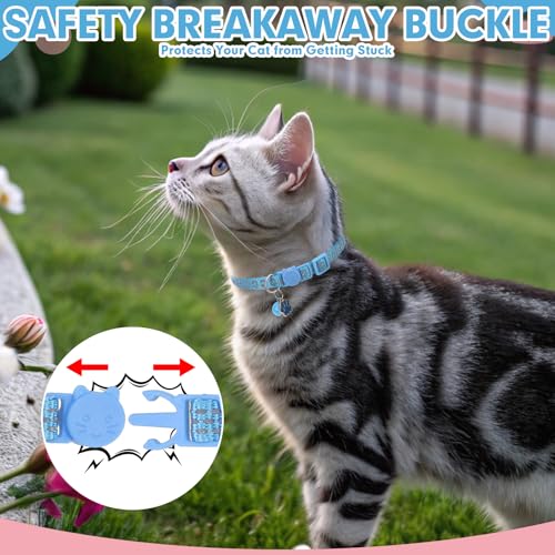 BINGPET Reflective Cat Collar Breakaway with Bell,Cute Kitten Collar, Blue - color: Reflective(Blue)-3pcs
