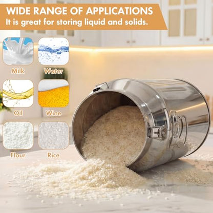FillTouch 2 Pcs Stainless Steel Milk Can 35L with Sealed Lid for Storage | Heavy Duty Metal Locking Sealed Lid, Multi-Purpose for Water Wine Oil Milk Storage, Ideal for Farm Kitchen Home Daily Use - size: 35l