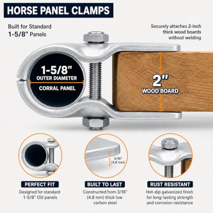 12-Pack Horse Panel Clamps for Wood Boards, Heavy-Duty Galvanized Steel, Fit 1-5/8" Livestock Corral Panels, Securely Attach Lumber to Horse Stalls & Round Pens