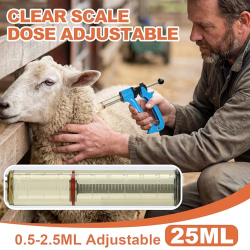 25ml Semi-Auto Repeating Livestock Syringe Gun, 5 Dose Settings - color: Blue25ML