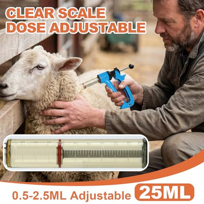 25ml Semi-Auto Repeating Livestock Syringe Gun, 5 Dose Settings - color: Blue25ML