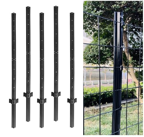 6 Feet Heavy Duty Metal Fence Post Black, Pack of 5, for Garden Wire Fence U-Channel Steel Garden Post Assemble - color: Black, size: 6',5 PCS
