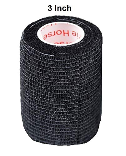 Vet Wrap Tape (Black) (2 Pack) (3 Inch x 15 feet) Self Adhesive Adherent Adhering Cohesive Flex Self Stick Bandage Grip Roll Dog Cat Pet Horse - color: Black, size: 2 Rolls