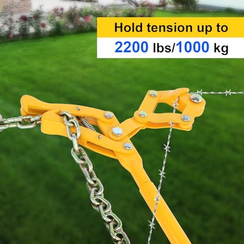 47.25" Chain Link Fence Strainer, Heavy Duty Barbed Wire Tensioner | Chain Strainer Wire Tensioner Labor-Saving Lever Design Capacity 2200lbs for Farm - color: Yellow