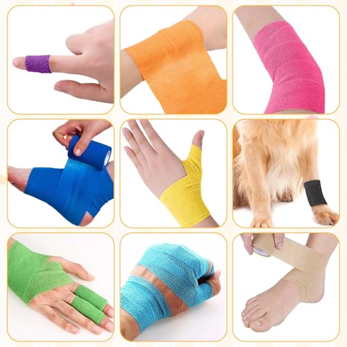 36PCS Self Adhesive Bandage Wrap, 4 Inch × 5 Yard Breathable Elastic Cohesive Bandage Wrap, Athletic Cohesive Tape, Vet Wrap for Wrist, Ankle, Sprains, Swelling(Multicolored)