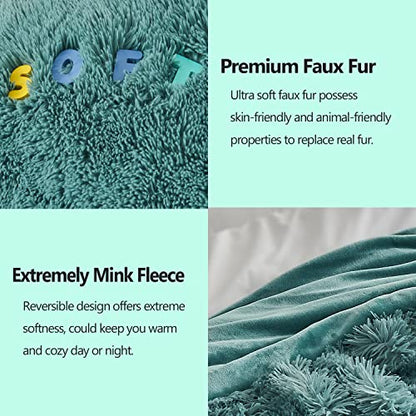 GONAAP Fuzzy Faux Fur Queen Blanket for Couch, Light Teal, 90"x90" - color: Light Teal, size: Queen(90"x90")
