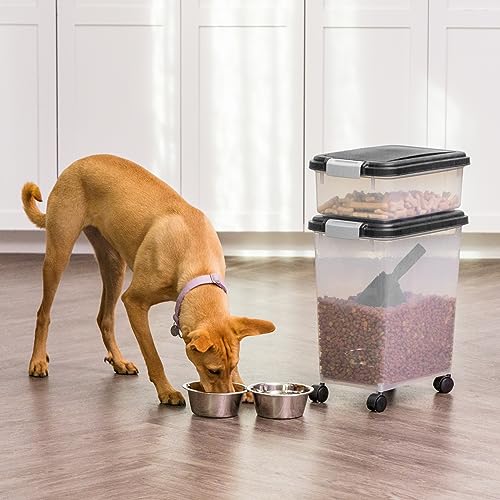IRIS USA 30 lb + 11 lb Airtight Pet Food Storage Containers with Wheels - color: Black