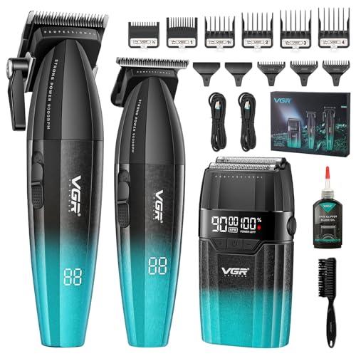 VGR 640S3 Professional 3 in 1 Hair Cutting Kit, 9000RPM Hair Clippers for Men Professional Hair Trimmer & Foil Shavers Set, Cordless Mens Barber Combo for Home, for Him(Green) - color: Green