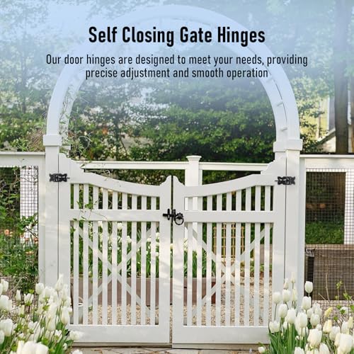 Self Closing Gate Hinges, 90 Degree Adjustable Hinges, Black, 2 Pack