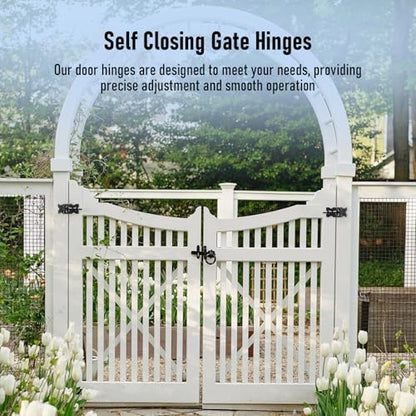 Self Closing Gate Hinges, 90 Degree Adjustable Hinges, Black, 2 Pack