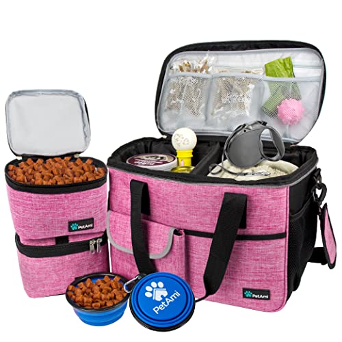 PetAmi Dog Travel Bag Organizer, Pet Supplies Tote Diaper Bag, Pink Medium - color: Pink, size: Medium - 14.5"L x 8"W x 12.0"H