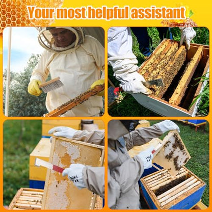 Acostop Bee Hive Tool Stainless Steel J Hook & Soft Brush for Beekeeping | 13.8" Natural Horsehair Beehive Brush, 10.5" Bee Frame Lifter and Scraper, Bee Keeping Starter Kit for Beekeepers
