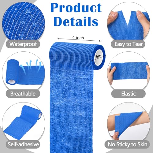 Treela 36 Pcs Self Adherent Bandage 4" X 5 Yard Wrap Breathable - color: Blue, size: 4" X 5 Yard