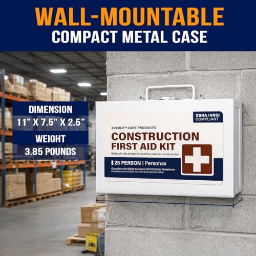 EVERLIT 185 Pcs Metal First Aid Kit for Contractors, Construction Site, OSHA Compliant, Workshop, Business, Commercial Truck Vehicle DOT, Wall Mount Box, All-Purpose