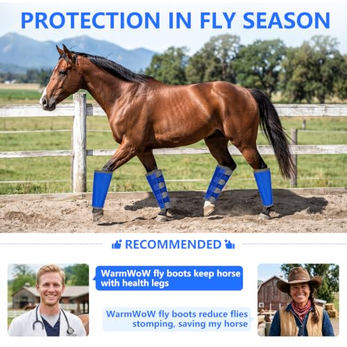Fly Boots for Horses Set of 4 with Reflective Vercros, Loose Fitting Mesh Horse Fly Boots Leggings, Adjustable Equine Leg Wraps & Socks, Stay Up Not Sag, No Rub - color: Blue