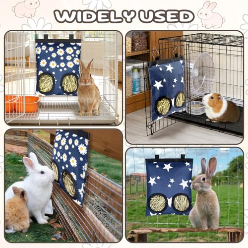 2 Pack Rabbits Hay Feeder Bag, 2 Holes Hanging Bunny Hay Feeder Guinea Pig Feeding Bag Storage Dispenser for Bunny Rabbits Chinchillas Hamsters Small Pets and Animals - color: Blue