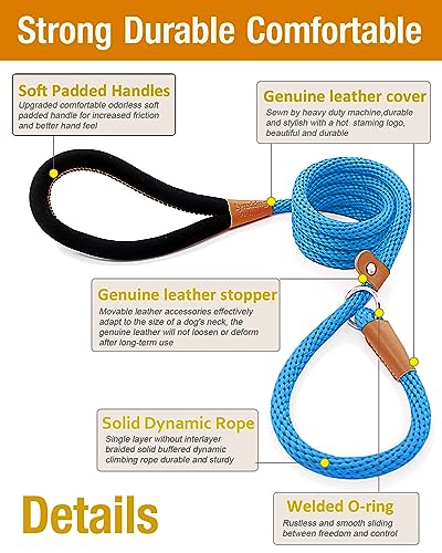 lynxking Dog Leash 1/2in x 5ft Slip Lead Blue and 3/8in x 6ft Slip Lead Reflective Black, 2 Pack