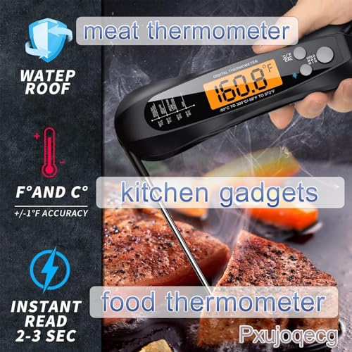 Instant Read Meat Thermometer, Waterproof Digital Food Thermometer | Backlit LCD Display, Long Probe, Fast Accurate Temperature Reading for BBQ, Grill, Candy & Oil Cooking (°C/°F)