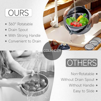 4-1 Colander with Lid Set - Rotatable Strainer With Bowl(Patented), Pasta Strainer with New Upgraded Graters, Strainer And Colanders, Fruit Cleaner, Veggie Wash, Apartment Kitchen Gadgets - Grey - color: Dark Gray
