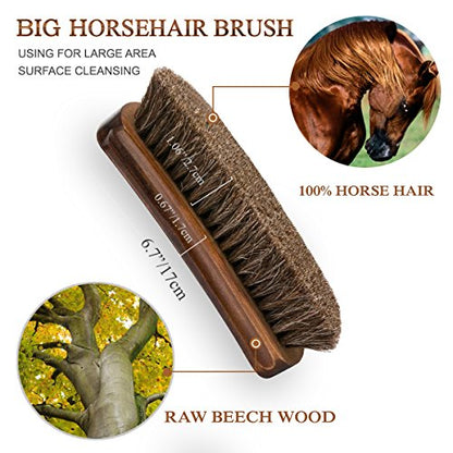TAKAVU Shoe Shine Kit 4pcs, 100% Horse Hair, Polish & Crepe Suede Brush