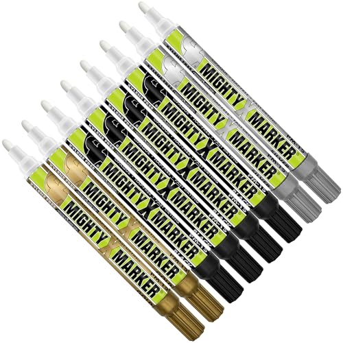 PM-15 Industrial Paint Marker - Xylene Free Permanent Paint Pens for Metal, Glass & Non-Porous Surfaces - 10ml - Quick Dry, High Opacity - 8 Pack (2 Gold, 2 Silver, 4 Black) - color: 2 Gold, 2 Silver, 4 Black