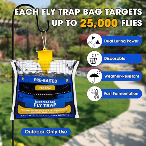 6 Pack Pre-Baited Fly Traps Outdoor Fly Bags for Patio Farm Ranch - size: 6 Packs