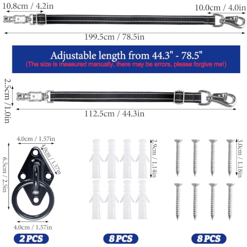 Duty Cross Ties for Horses, Heavy Nylon Cross-Tie Set Adjustable Nylon Horse Trailer Ties with Panic Snap and Bull Snap (45"-79"), Set with 2 Pack Tie Rings & 8 Matching Screws (Black)