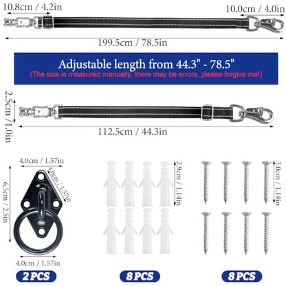 Duty Cross Ties for Horses, Heavy Nylon Cross-Tie Set Adjustable Nylon Horse Trailer Ties with Panic Snap and Bull Snap (45"-79"), Set with 2 Pack Tie Rings & 8 Matching Screws (Black)