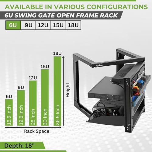 NavePoint 6U Server Rack with Swing Gate - Wall Mount Rack for 19 Inch IT & AV Equipment - 18' Deep, Black - size: 6U - 18in Deep