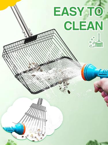 Extra Long Chicken Poop Scooper & Rake - Save-Effort 36''-76'' Long Metal 10'' Wide Scooper & 11 Tooth Rake, Chicken Coop Accessories for Efficient Cleaning