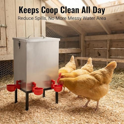3 Gallon Chicken Waterer with Cups & Nipples, Stainless Steel