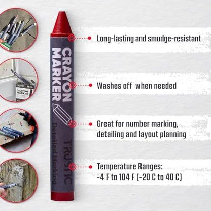 Universal Crayon Wax Marker for Industrial and Craft Detailed Marking on Lumber Metal Carton Ceramics Concrete Glass Plastic Tire, 4 x 1/2", Pack of 6 (Red) - color: Red