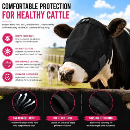 Cattle Livestock Fly Mask Fleece Padding Breathable Mesh Adjustable Fit for All Cattles (Black, Pink) (Black) - color: Black