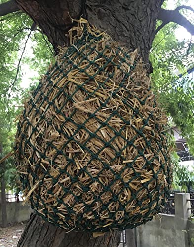Majestic Ally 2 Pcs 1.25”x1.25” Holes Ultra Slow Feed 40” Very Sturdy Hay Net with Bottom Ring for Goat, Sheep and Livestock Simulatr grazing, Reduces Waste (Hunter Green) - color: Hunter Green