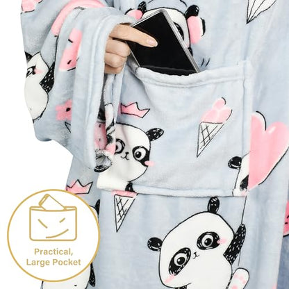 Catalonia Wearable Blanket with Sleeves for Women & Men, Fleece Wrap Throw - color: Panda Grey