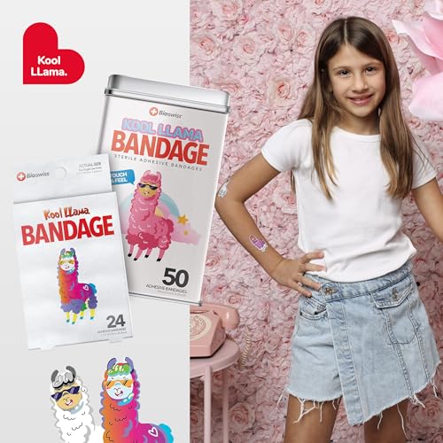 BioSwiss Bandages, Llama Shaped Self Adhesive Bandage Set, Latex Free, Sterile Wound Care, 50 Count - size: 50-Count Tin, style: Llama