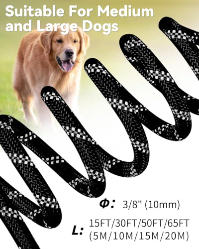 Joytale Long Dog Leash for Yard Tie Out & Recall Training, Black, 15FT - color: Black, size: 15FT