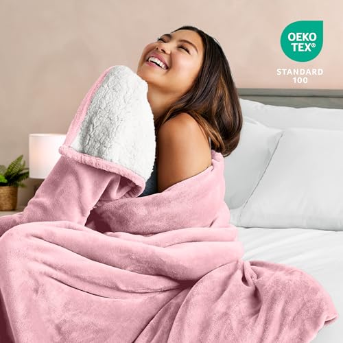 Bare Home Sherpa Fleece Blanket (Twin/Twin XL, Light Pink) | Reversible Blanket for Bed, Sofa, and Couch, Warm & Lightweight, Fluffy & Soft - color: 22 - Light Pink, size: Twin/Twin XL