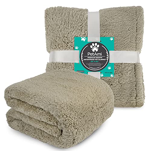 PetAmi Fluffy Sherpa Waterproof Dog Blanket for Pet Cat Queen 90x90, Taupe - color: Taupe, size: Queen (90x90)