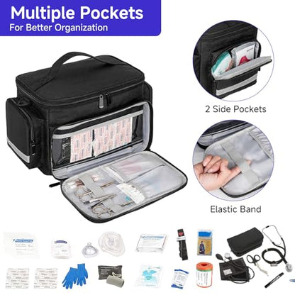LEFOR·Z Small Medical Bag,First Aid Bag Empty,Home Health Nurse Storage,Pill Bottle Organizer Box,Emergency Medical Supplies Tote with Detachable Divider for Home,Travel(11.75 x 7.6 x 8 inch) - style: Black-small