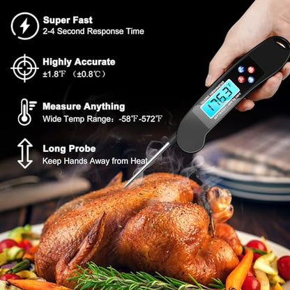 Digital Talking Thermometer for The Blind, Waterproof Instant Read Food Thermometer with Talking Function & Backlight, Meat Thermometer with Probe for Cooking and Grilling, and More - color: Black