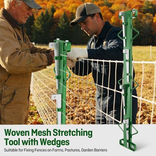 Wire Fence Stretcher Bar with Wedges,Woven Mesh Tensioning Tool for Farm | Heavy-Duty Steel Fence Puller for Tightening Woven&Welded Wire,Ideal for Cattle,Horse Enclosures,Post Installation - size: 46 Inch