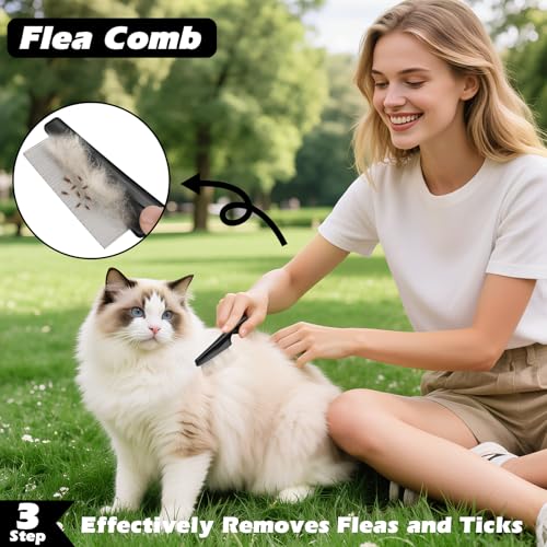 Professional 3PCS Self Cleaning Slicker Brush & Pet Grooming Rake & Flea Comb for Dogs,Cats and Horses | Double-Sided Dematting Comb & Skin Friendly Deshedding Grooming Tool | Pet Supplies (Blue) - color: Blue